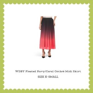 WD.NY Navy and Coral Ombré Pleated A-Line Midi Skirt